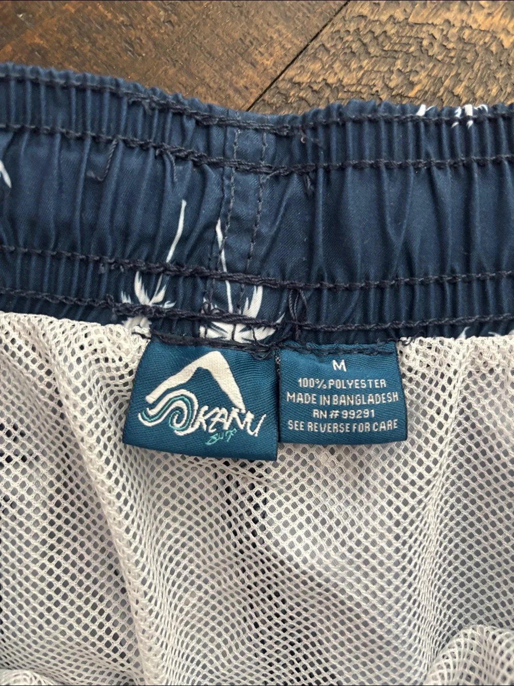 Men's Navy Palm-Print Swim Trunks with Drawstring Quick Dry Kanu Board